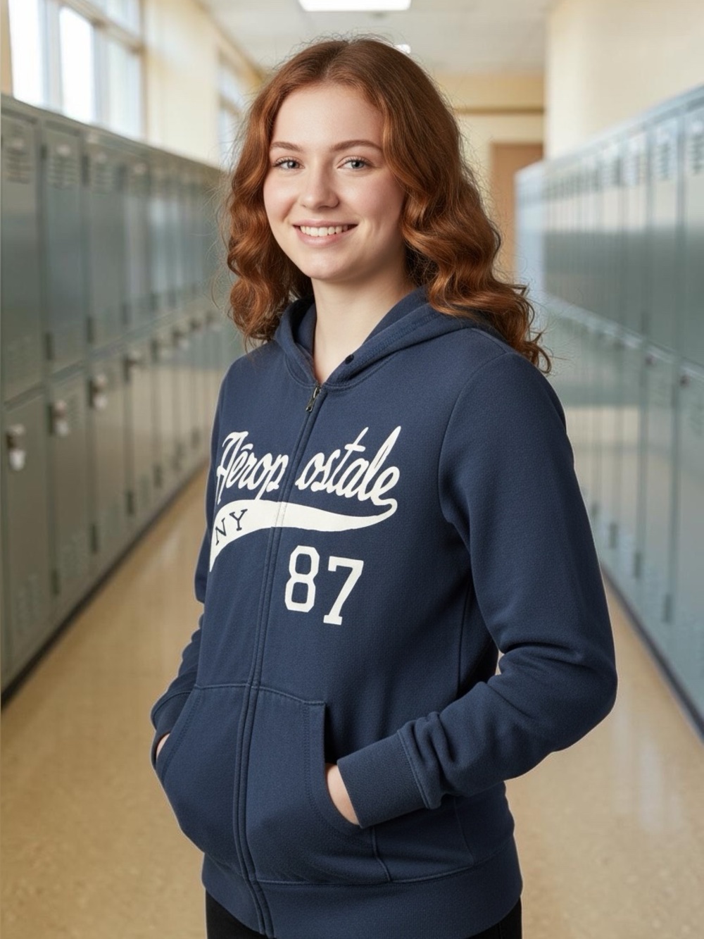 Aeropostale Kids Navy Blue Zip Up Hoodie with White Graphic